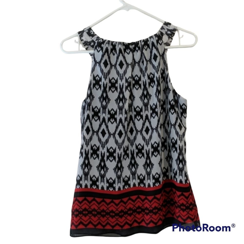 Women's Black and Red Multicolored Patterned Sleeveless Blouse Sizen - Picture 2 of 4